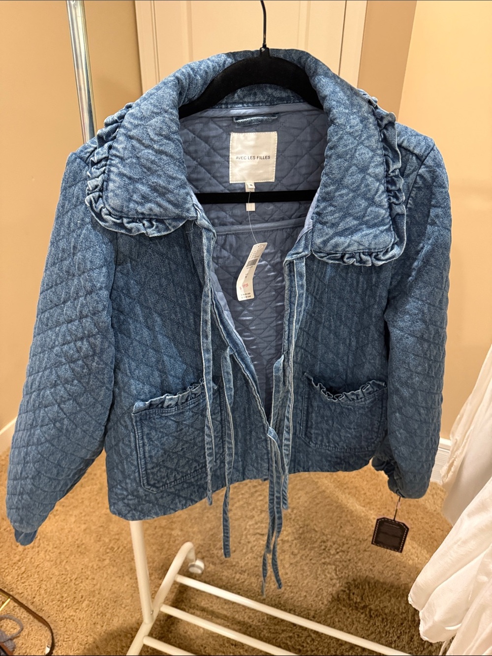 Avec Les Filles Quilted Denim Jacket - Washed Blue